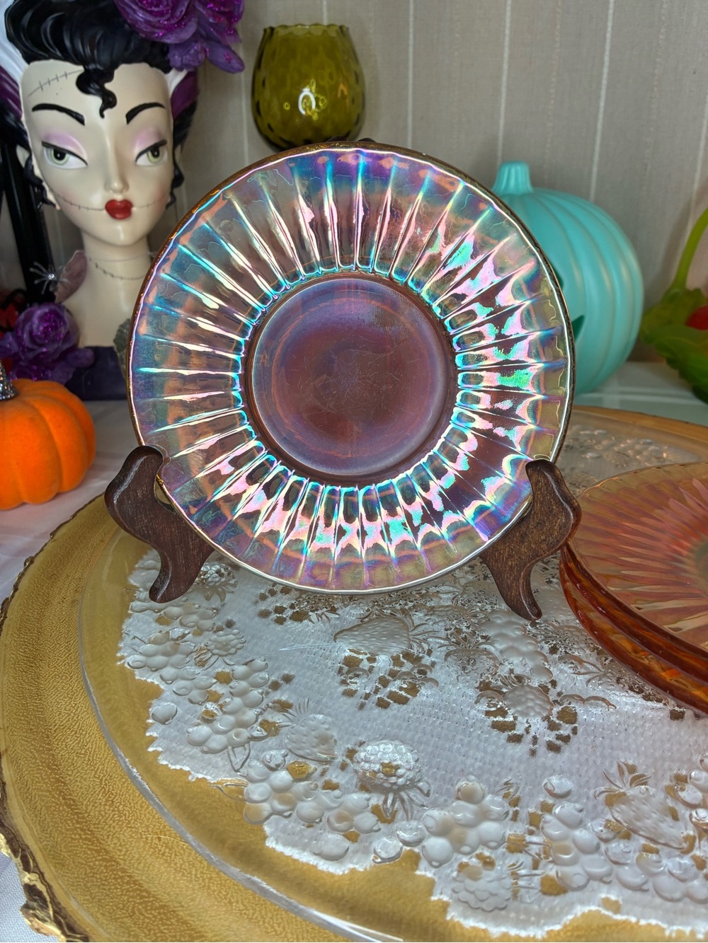 Iridescent Carnival Glass bread and butter Plate
